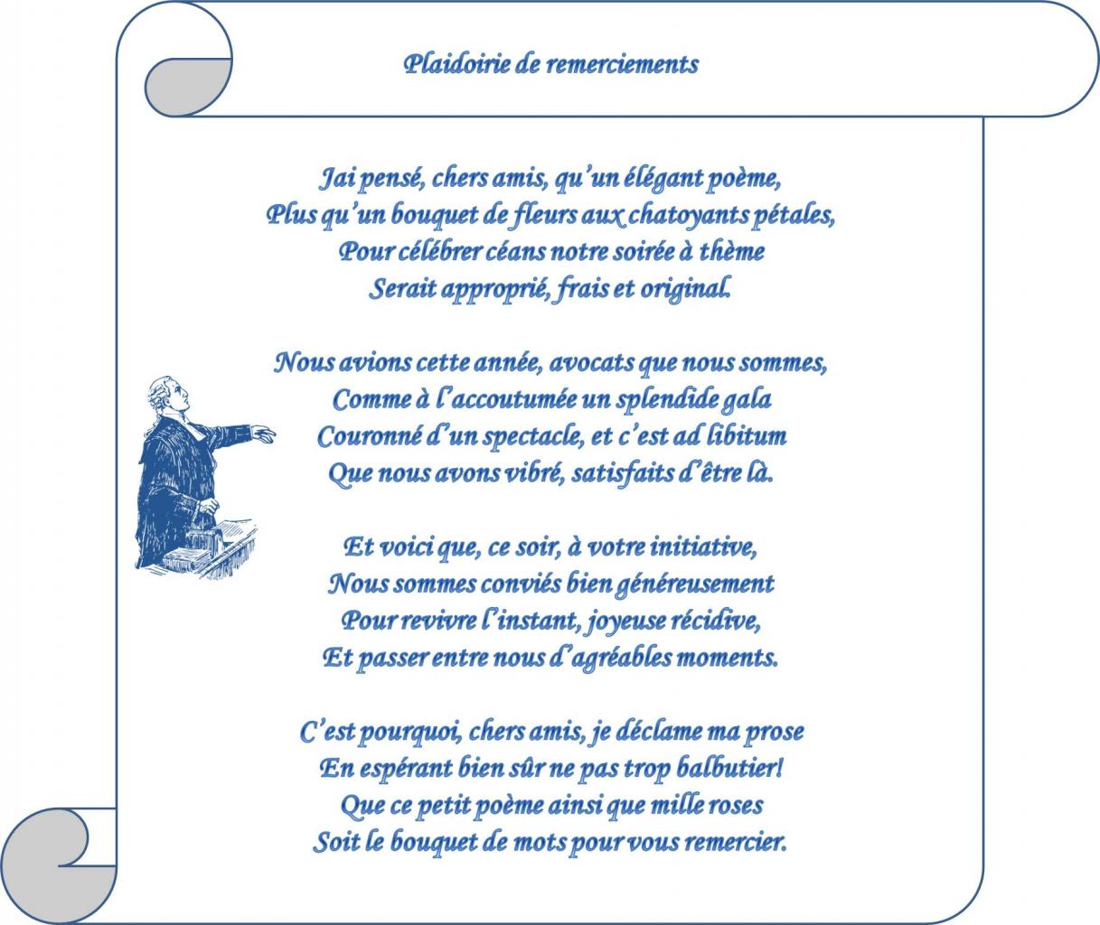 PLAIDOIRIE DE REMERCIEMENTS